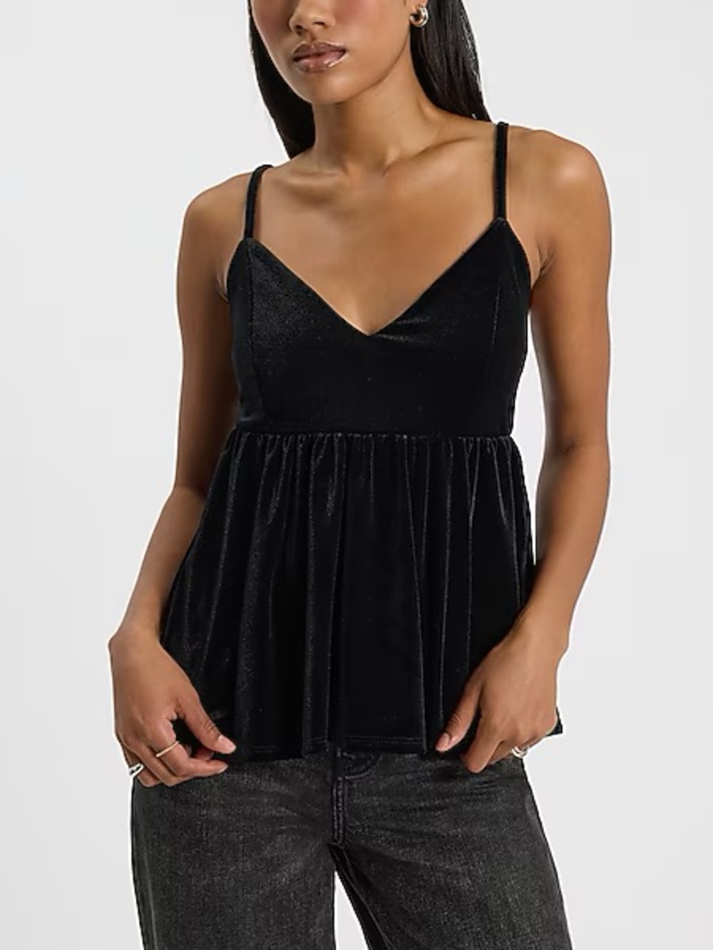 Express Black Velvet V-Neck Babydoll Cami New with Tags Size Large